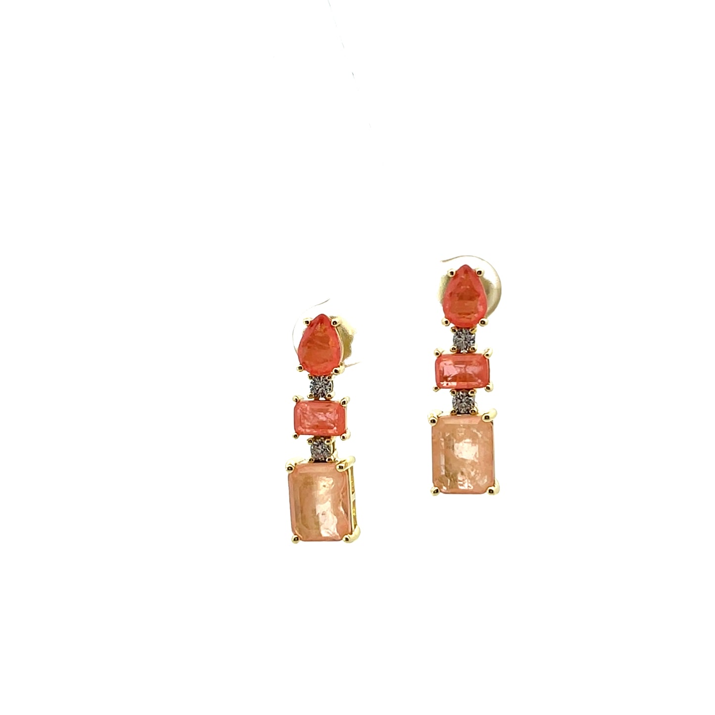 3 STONE LONG EARRINGS CORAL