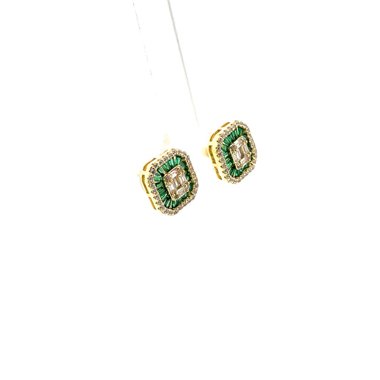 HEXAGONAL FULL CZ STUDS GREEN SGP EARRINGS