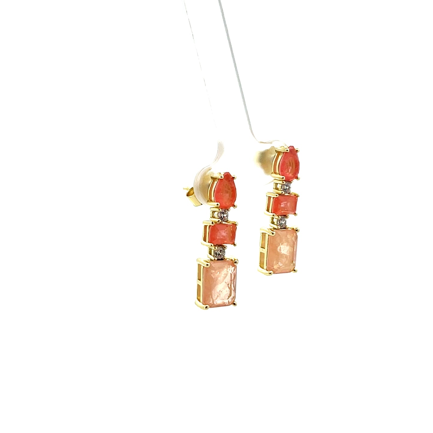 3 STONE LONG EARRINGS CORAL