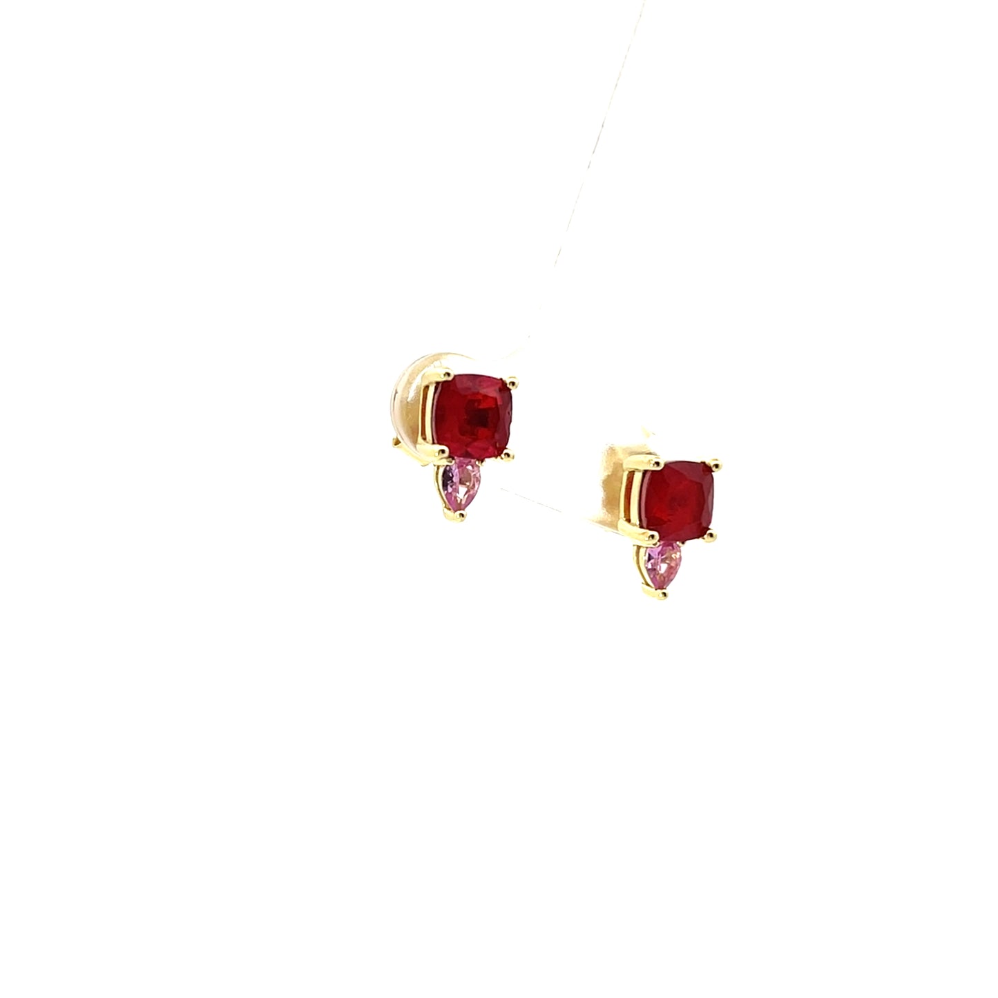 CUSHION AND SMALL DROP EARRINGS PINK RED