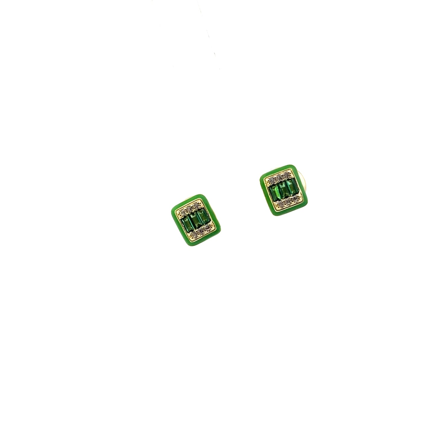 ENAMEL RECTANGLE WITH CZ GREEN EARRINGS