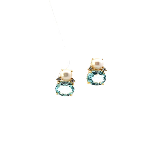 OVAL BLUE AND PEARL EARRINGS