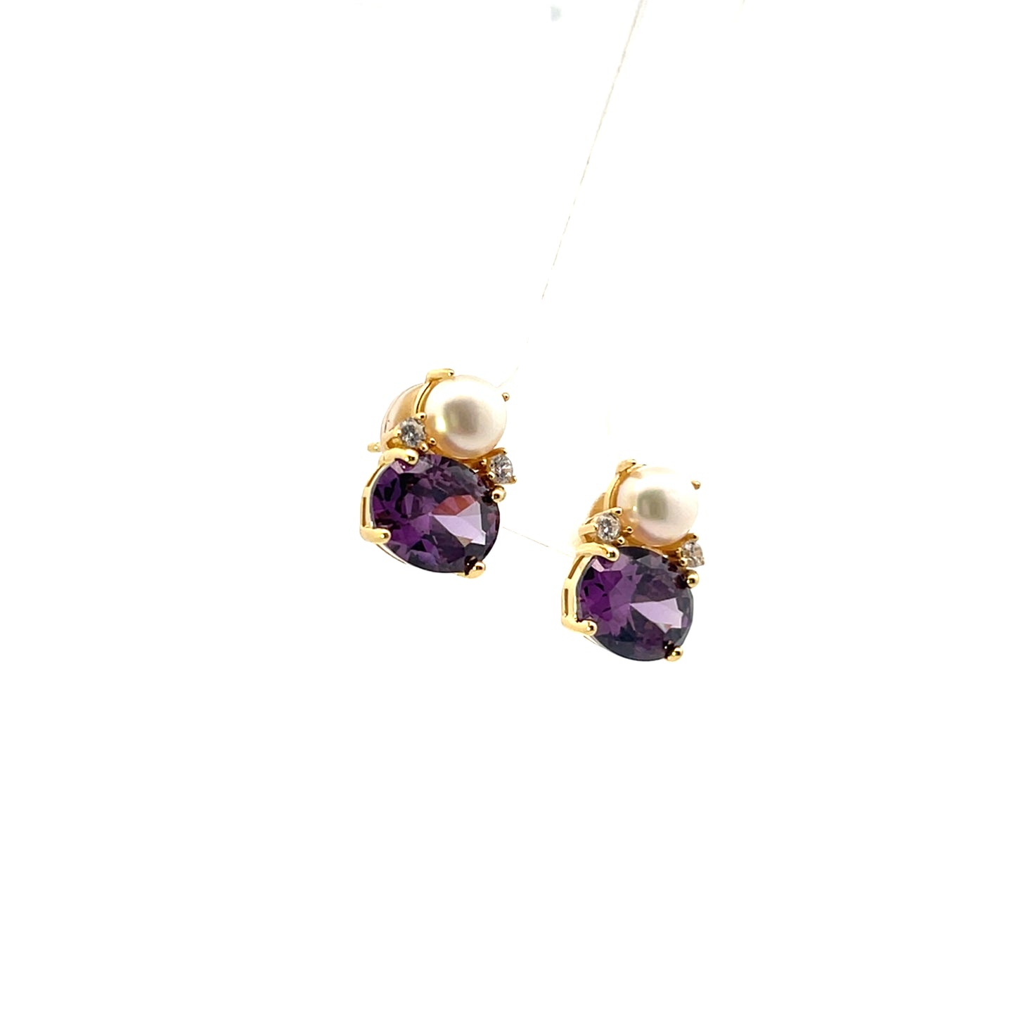 OVAL PURPLE AND PEARL EARRINGS