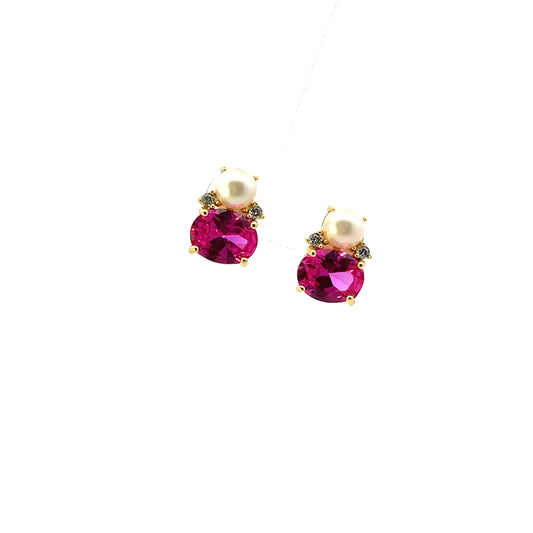 OVAL PINK AND PEARL EARRINGS