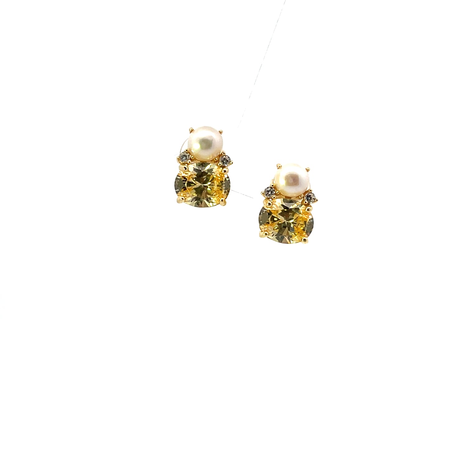 OVAL YELLOW AND PEARL EARRINGS