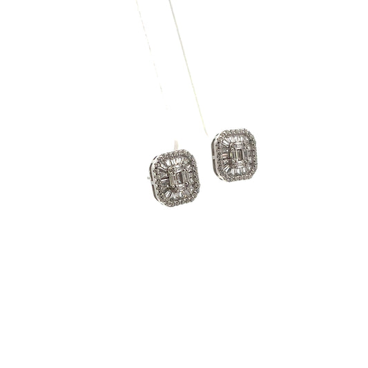 HEXAGONAL FULL CZ STUDS CLEAR SILVER EARRINGS