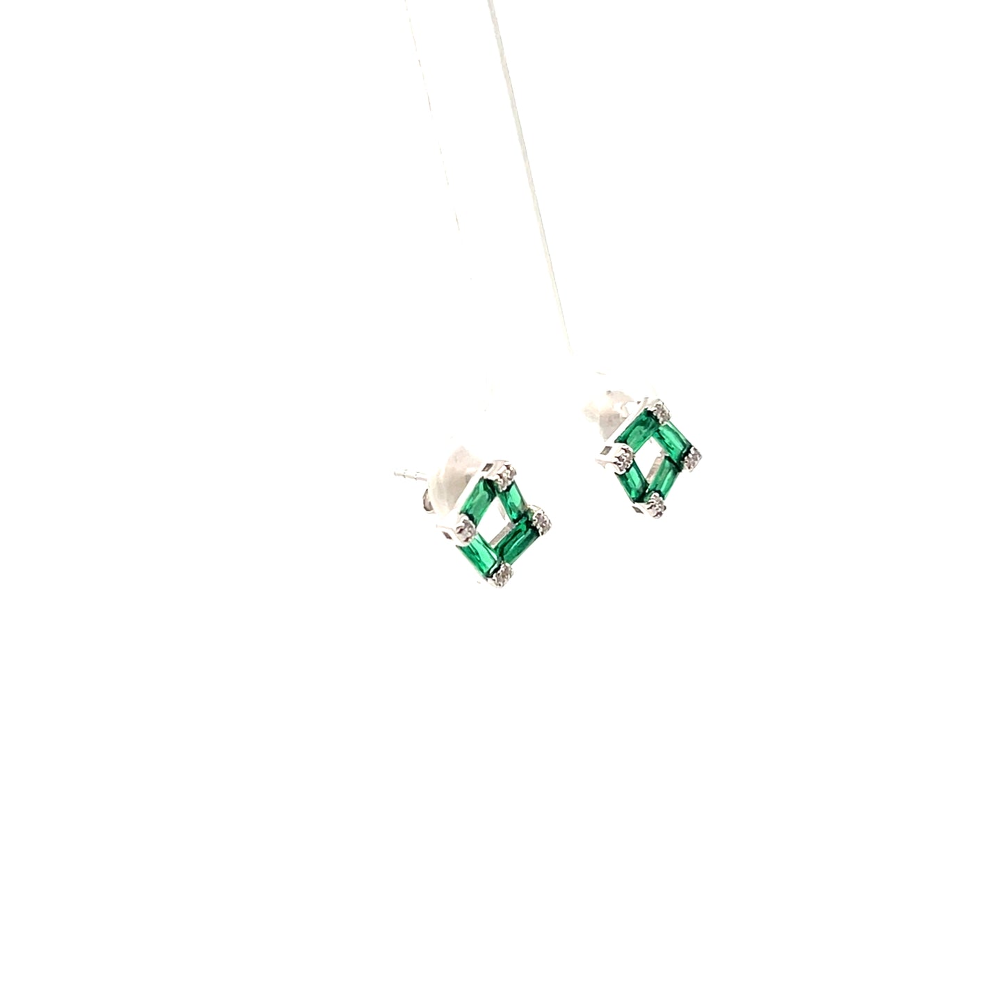 BAGUETTE SQUARE STUDS GREEN SILVER
