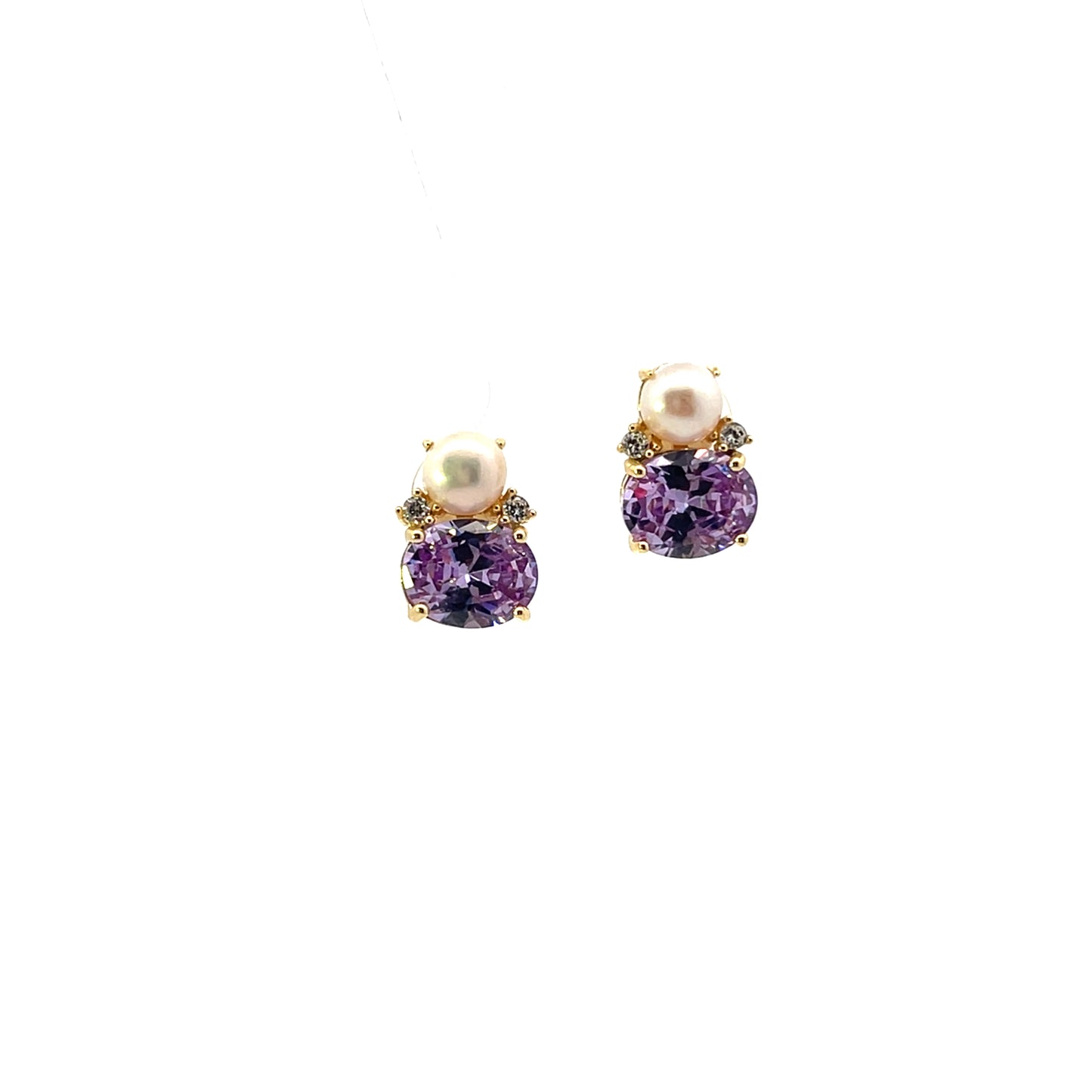 OVAL PURPLE AND PEARL EARRINGS