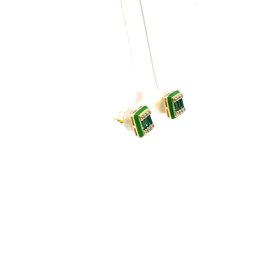 ENAMEL RECTANGLE WITH CZ GREEN EARRINGS