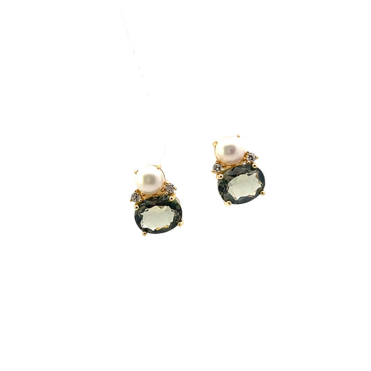 OVAL GREEN AND PEARL EARRINGS