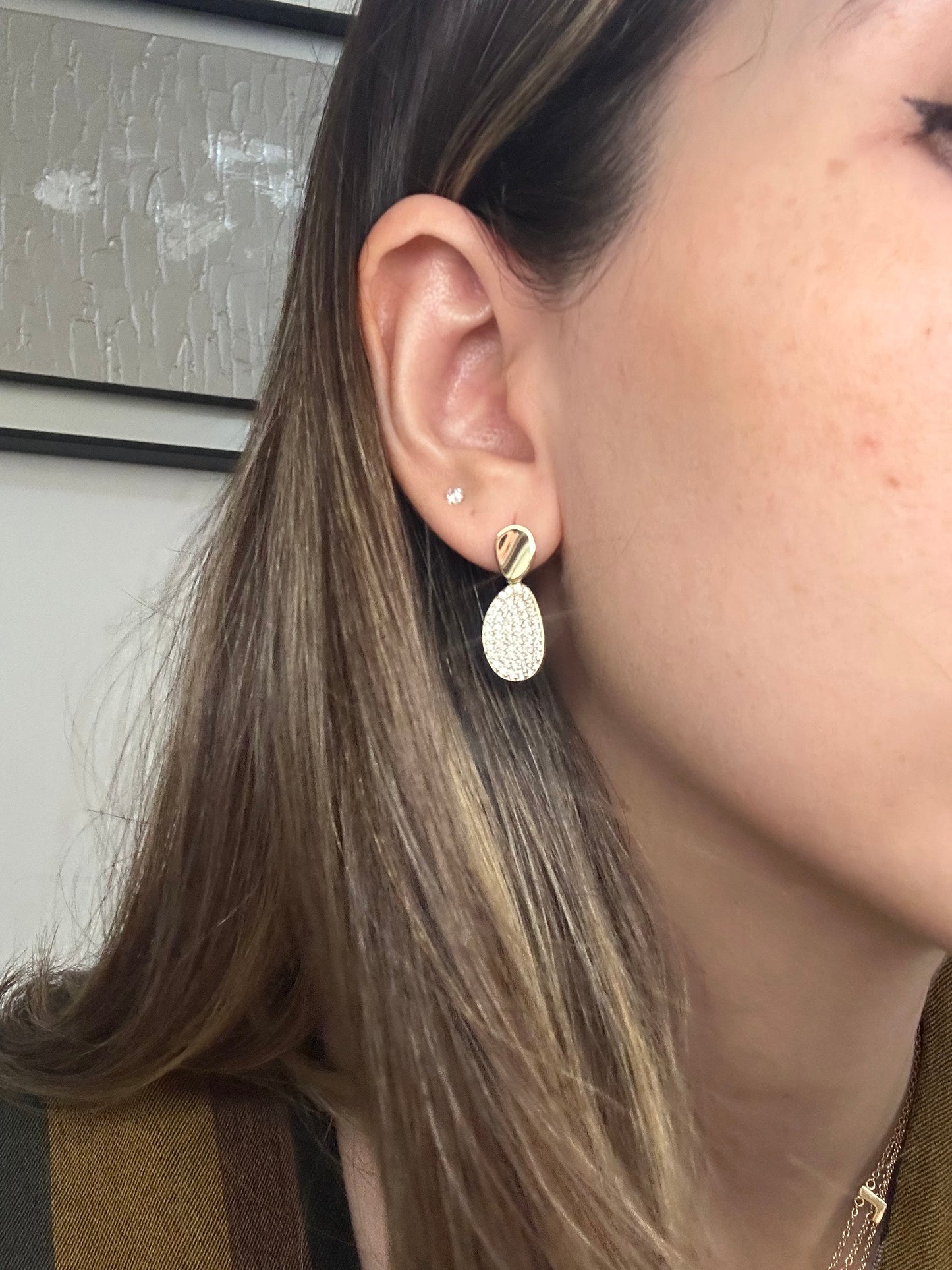 TWO CIRCLE SOLID AND PAVE EARRINGS