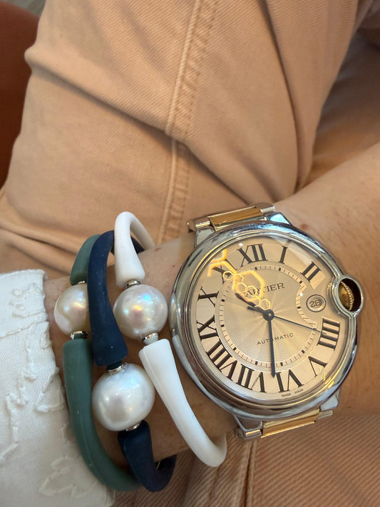 STRETCHY WITH PEARL BRACELET  BLACK
