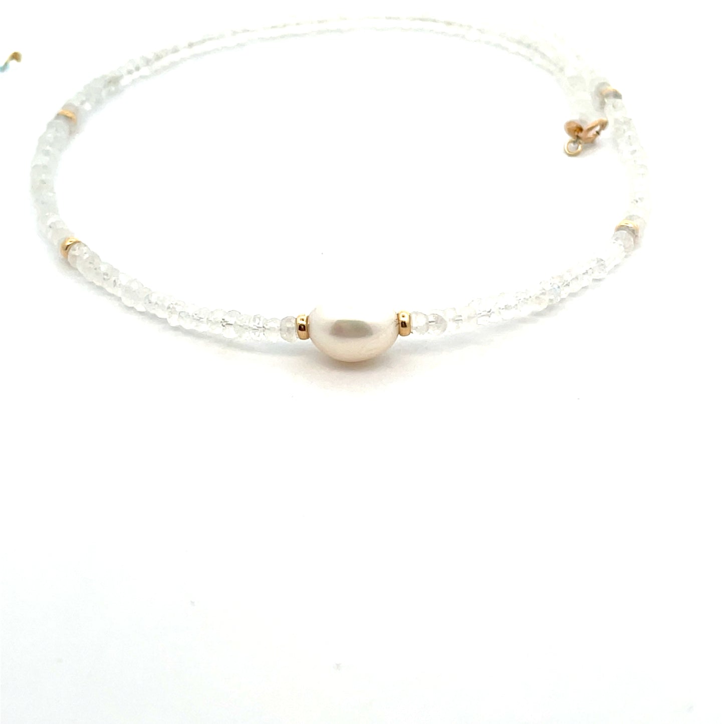14K YG ALL AROUND RAINBOW MOONSTONE AND WHITE PEARL NECKLACE