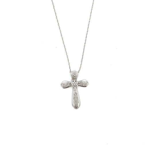 10K WG D-0.12CTW DIAMOND CROSS NECKLACE