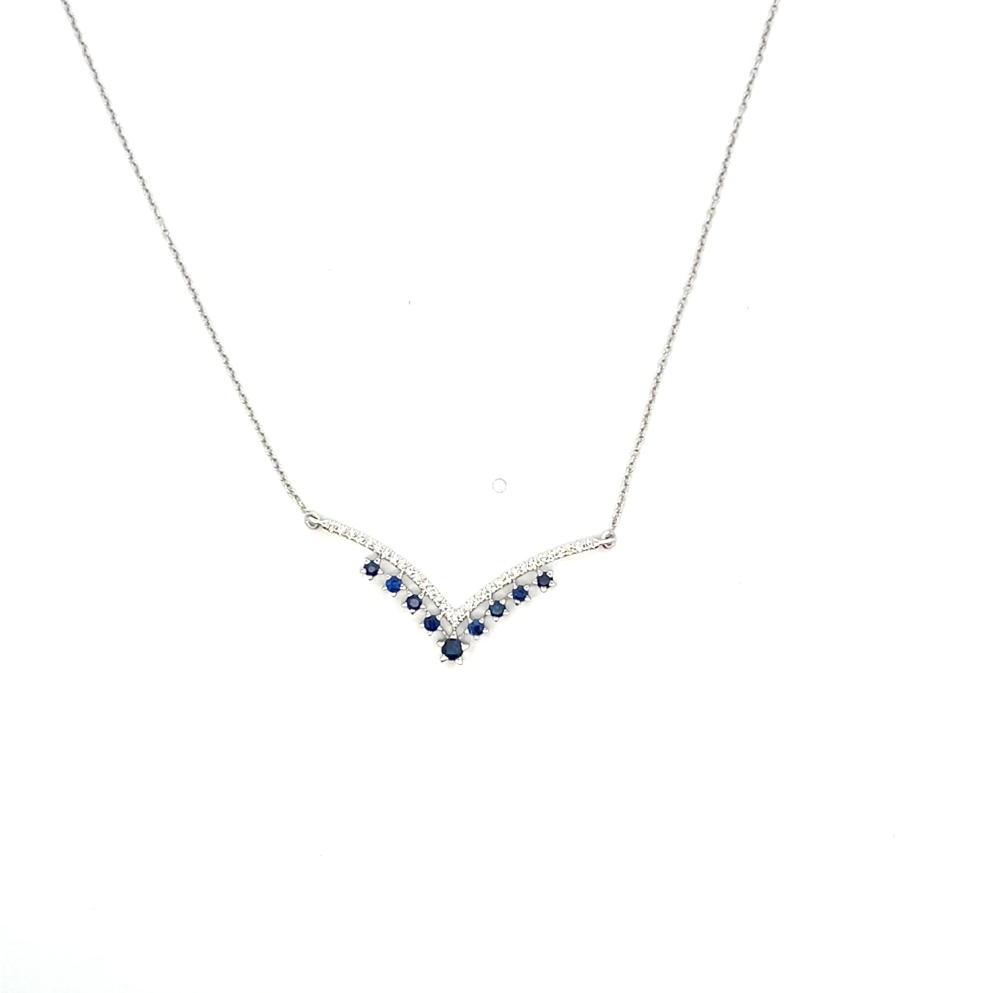 10K WG D-0.15CTW SAPPHIRE AND DIAMOND SMALL V SHAPE NECKLACE (Copy)