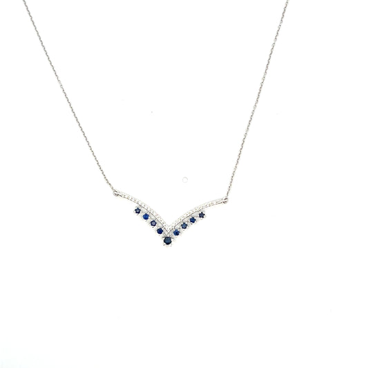 10K WG D-0.15CTW SAPPHIRE AND DIAMOND SMALL V SHAPE NECKLACE (Copy)