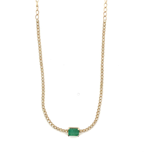 14K YG D-0.50CTW HALF TENNIS AND EMERALD NECKLACE 15"-18"