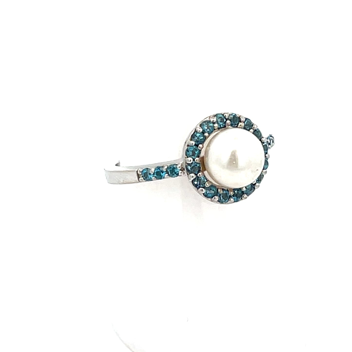 BLUE TOPAZ WITH NATURAL PEARL RING (SIZE 7)