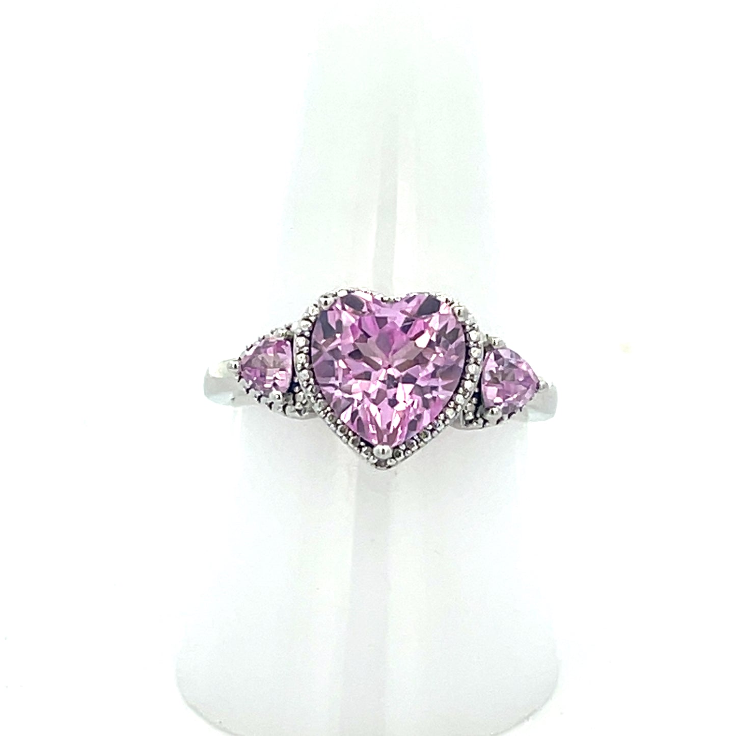 NATURAL PINK TOPAZ HEART WITH NATURAL DIAMONDS (SIZE 7)