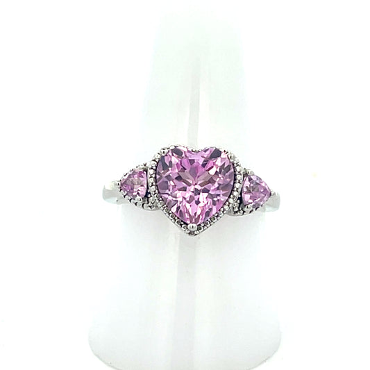 NATURAL PINK TOPAZ HEART WITH NATURAL DIAMONDS (SIZE 7)