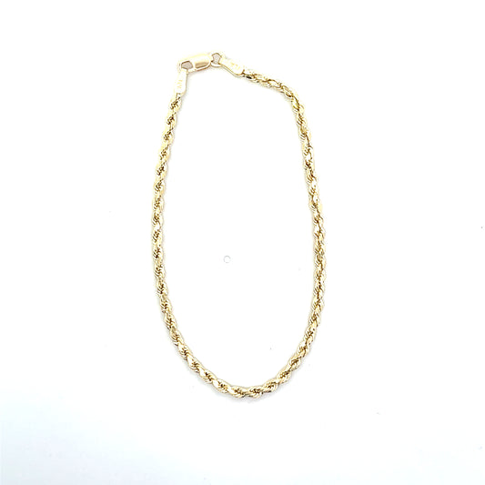 10K YG ROPE CHAIN 3MM BRACELET  7"