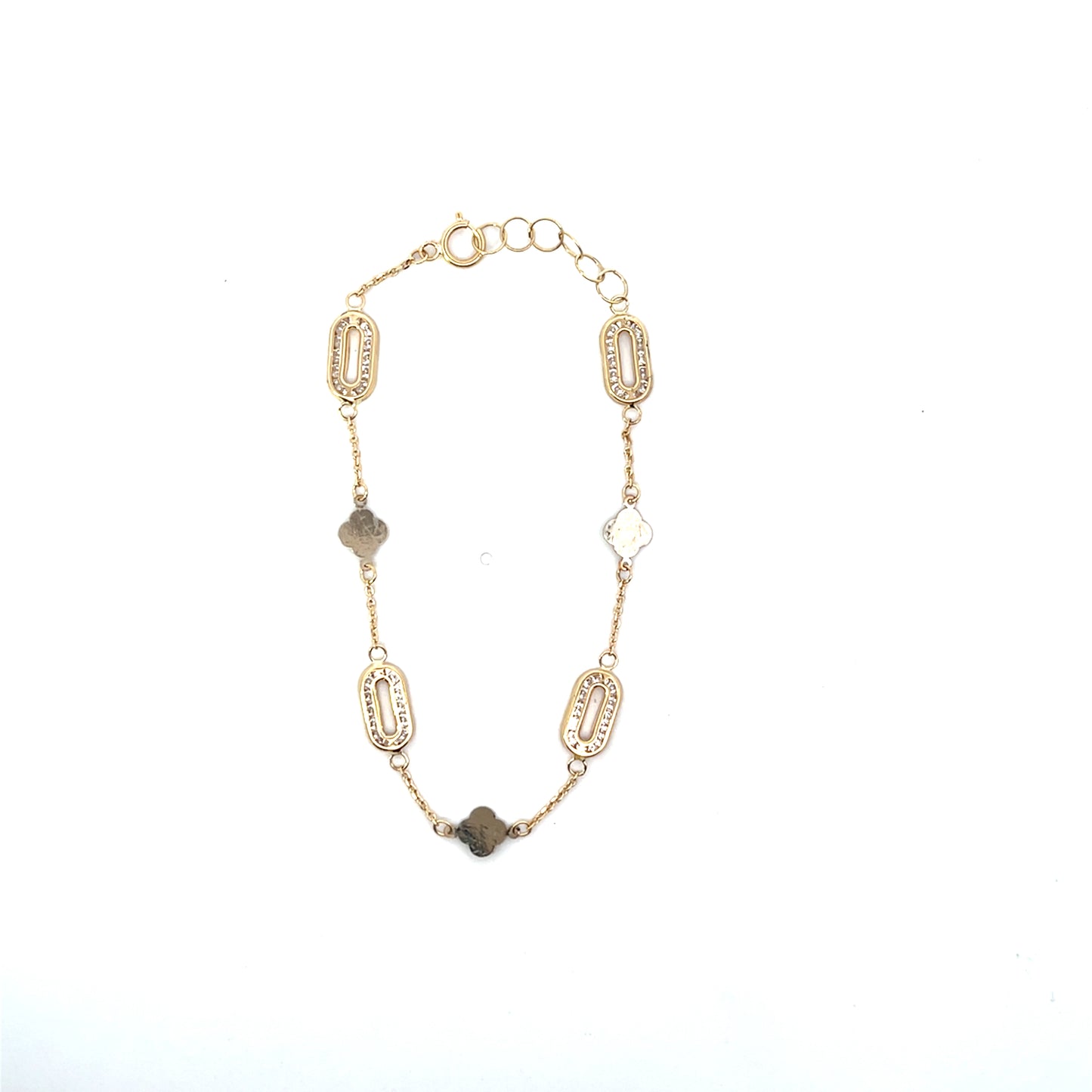 10K YG DIAMOND CLOVER AND OS CZ BRACELET
