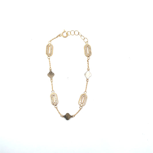10K YG DIAMOND CLOVER AND OS CZ BRACELET