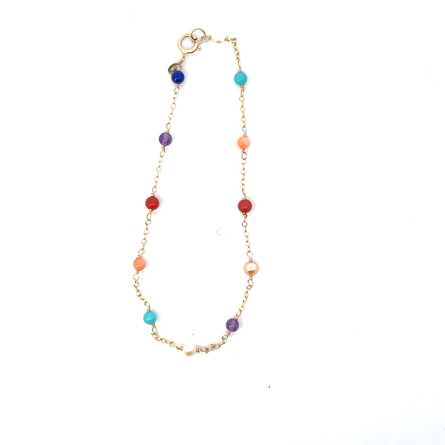 14K YG MULTI GEM MINI BALL BRACELET 7"