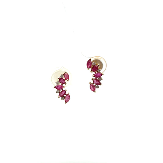 14K YG MARQUISE HALF CIRCLE RUBY WITH DIAMOND ACCENT EARRINGS