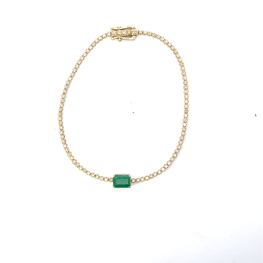 10K YG D-0.50CTW DIAMOND TENNIS BRACELET WITH 0.50 EMERALD 7"