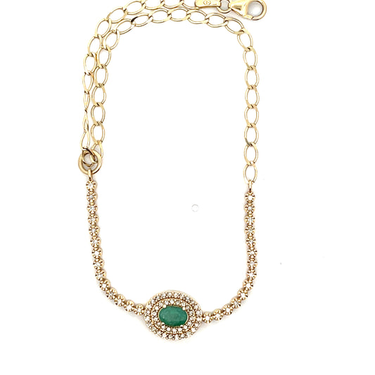 10K YG D-0.50CTW DIAMOND EMERALD WITH HALO BRACELET