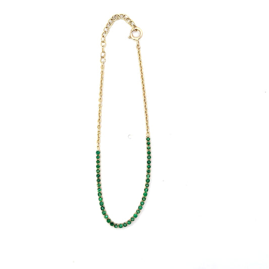 14K YG 0.66CT EMERALD HALF TENNIS BRACELET 6.5"-7" 1.5MM