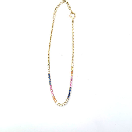 14K YG 0.85CT RAINBOW SAPPHIRE HALF TENNIS BRACELET 6.5"-7" 1.5MM (Copy)