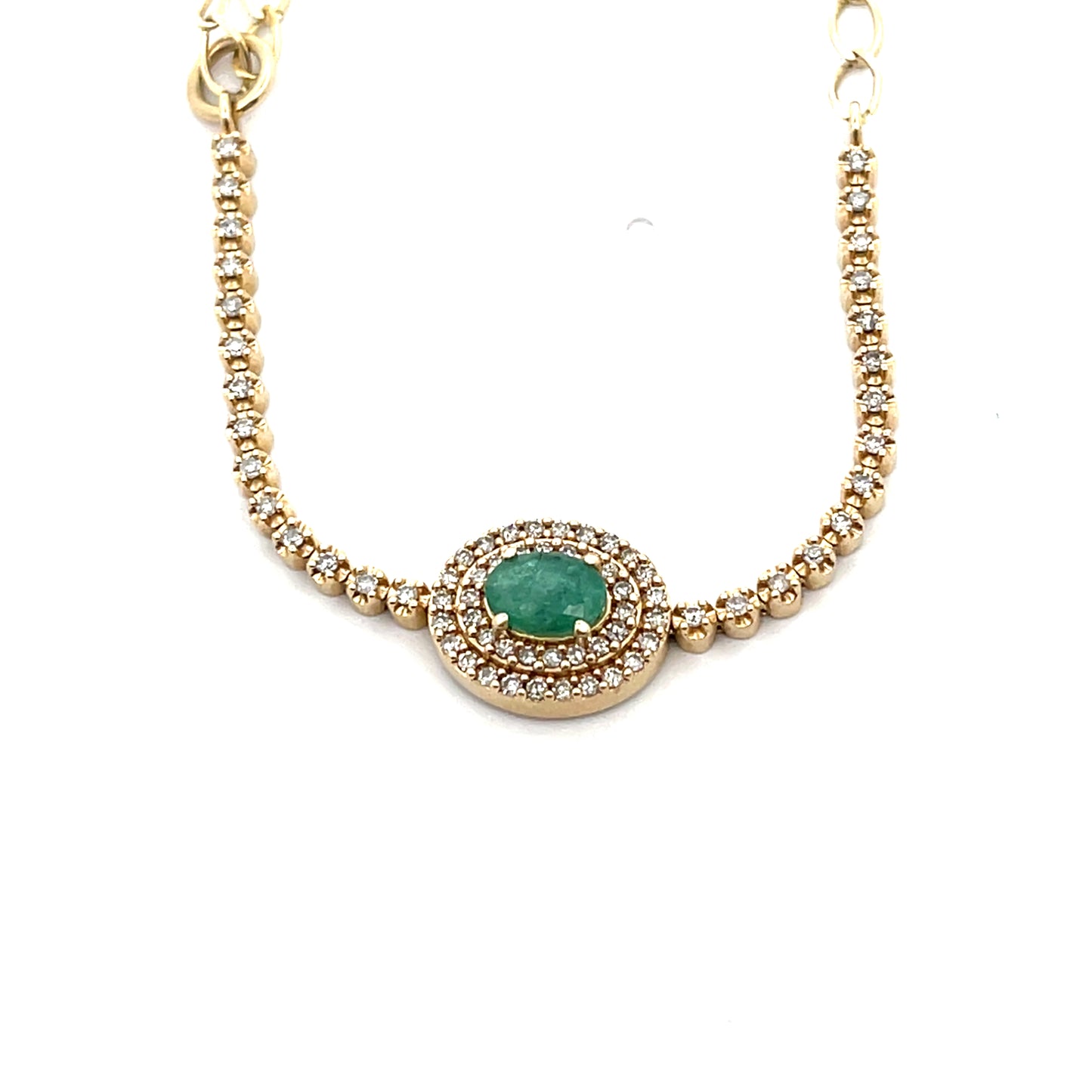 10K YG D-0.50CTW DIAMOND EMERALD WITH HALO BRACELET