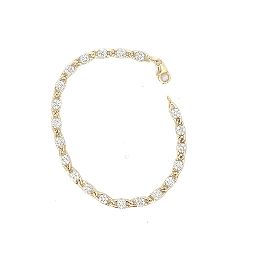 10K YG D-1CTW DIAMOND FLOWER TENNIS BRACELET 7"