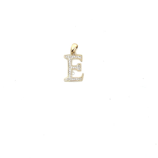 10k YG D-0.08CTW DIAMOND LETTER E CHARM