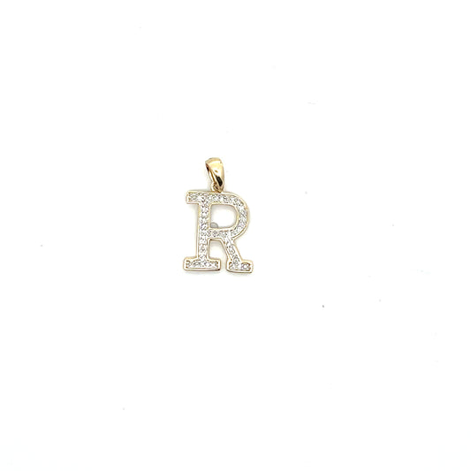 10k YG D-0.08CTW DIAMOND LETTER R CHARM