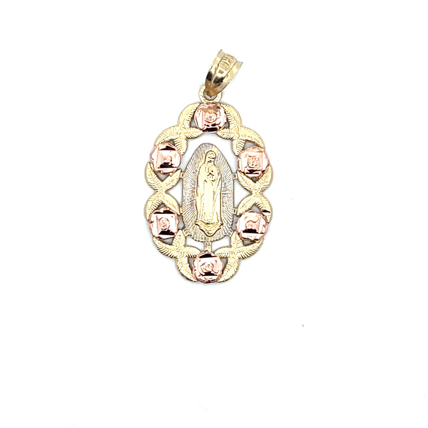 10K YG RG 2 TONE VIRGIN WITH ROSES CHARM