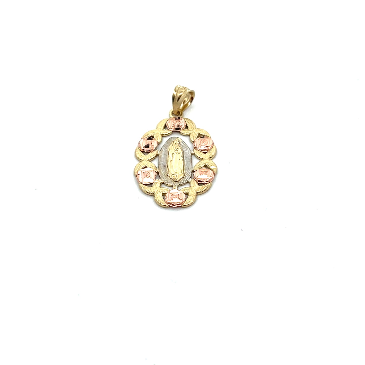 10K YG RG 2 TONE VIRGIN WITH ROSES CHARM