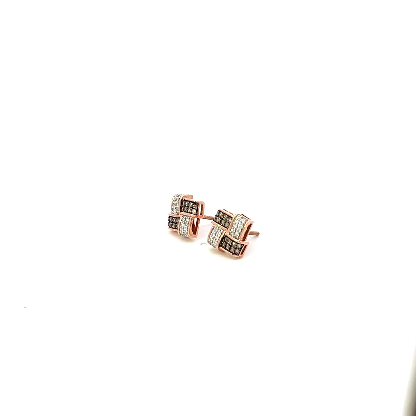10K RG D-0.33CTW NATURAL AND COGNAC DIAMOND CHESS EARRINGS