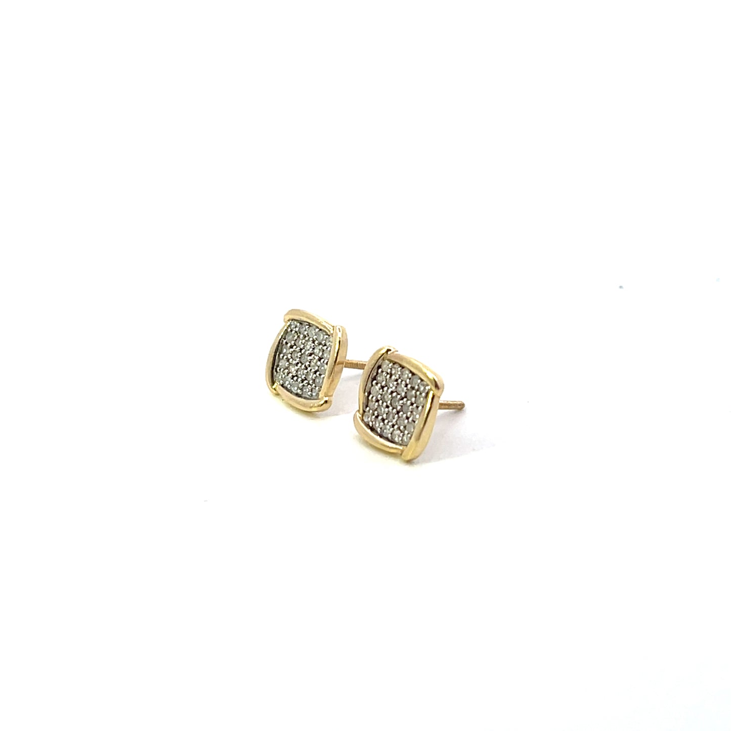 10K YG D-0.35CTW DIAMOND PAVE CUSHION WITH BEZEL STUDS
