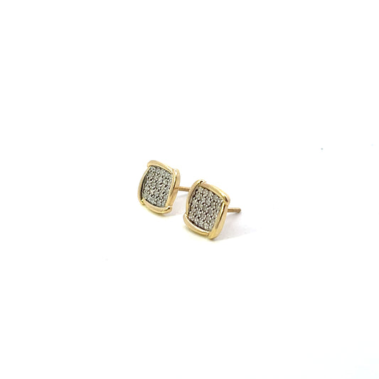 10K YG D-0.35CTW DIAMOND PAVE CUSHION WITH BEZEL STUDS
