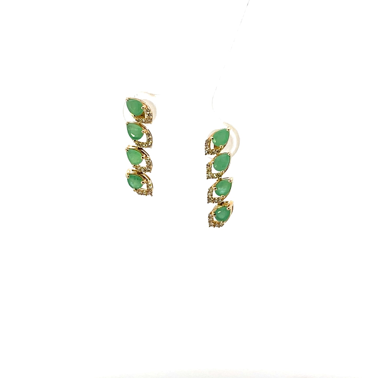 14K YG 4 EMERALD PEAR AND DIAMOND EARRINGS