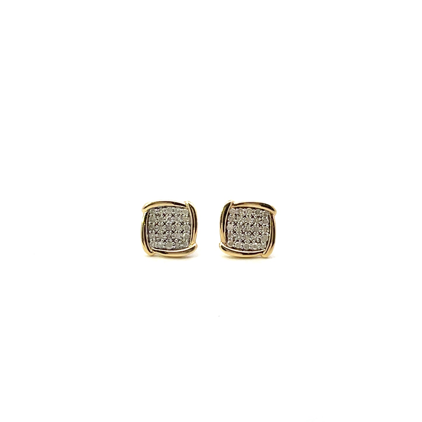 10K YG D-0.35CTW DIAMOND PAVE CUSHION WITH BEZEL STUDS