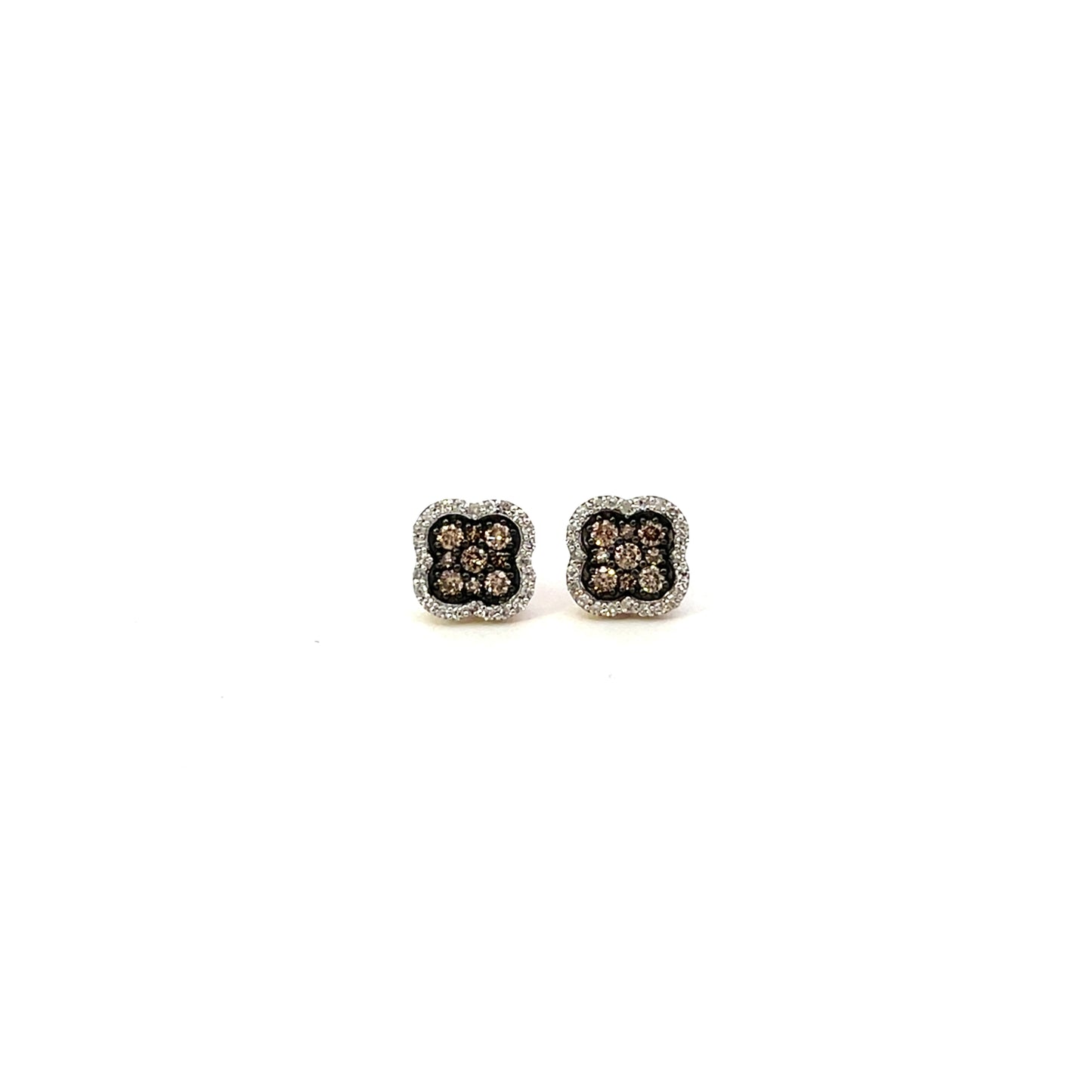 10KYG D-0.50CTW NATURAL AND COGNAC CLOVER EARRINGS
