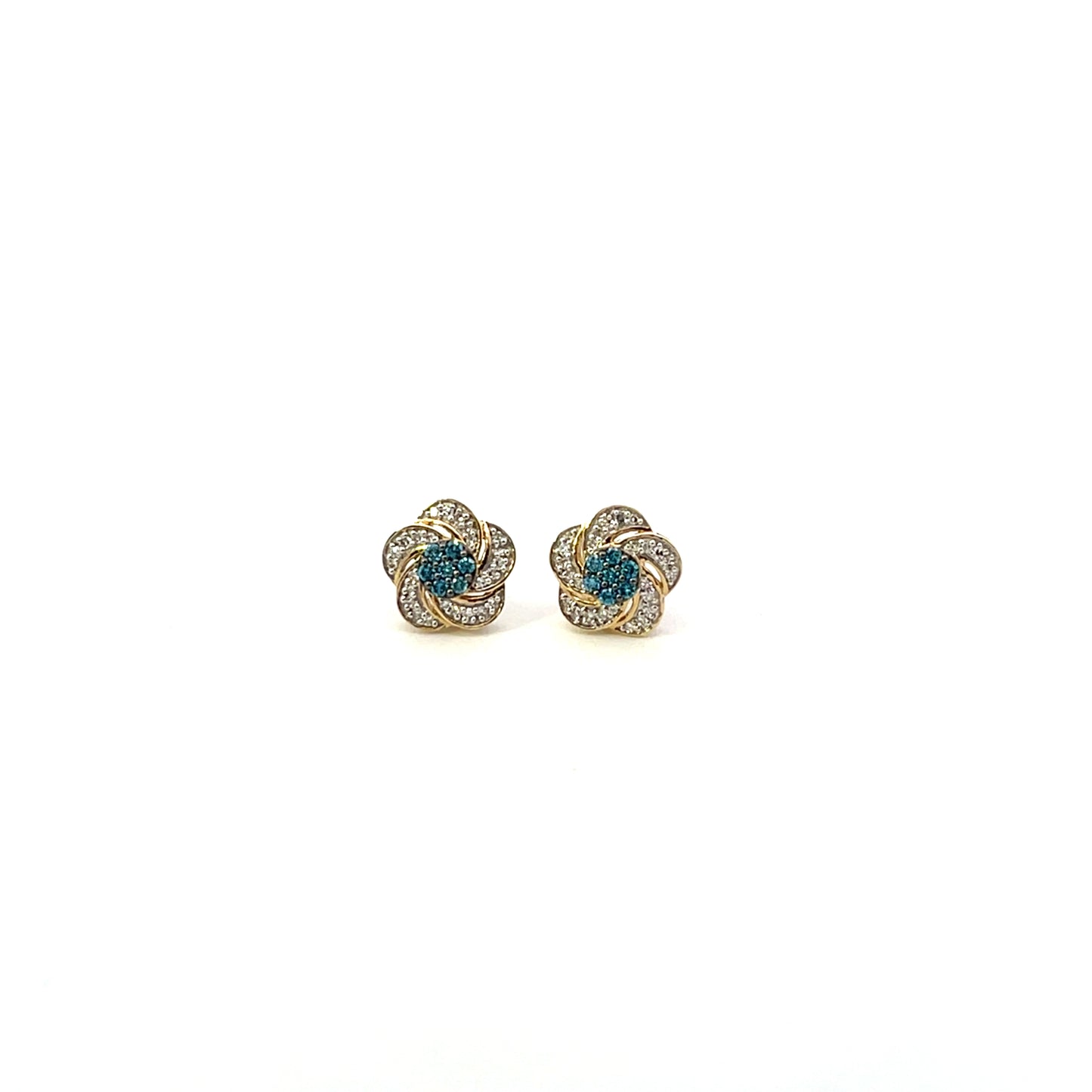 10K YG D-0.33CTW NATURAL AND BLUE DIAMOND FLOWER EARRINGS