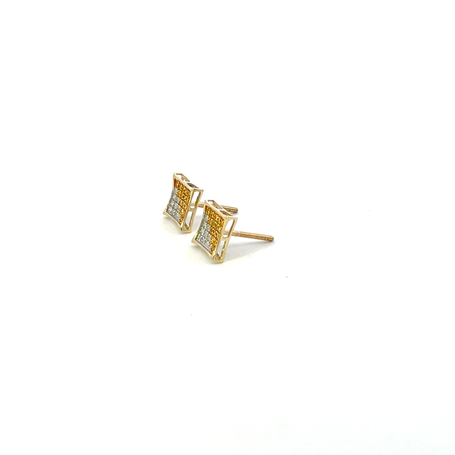 10KYD D-0.17CTW SQUARE NATURAL AND YELLOW PAVE DIAMOND EARRINGS