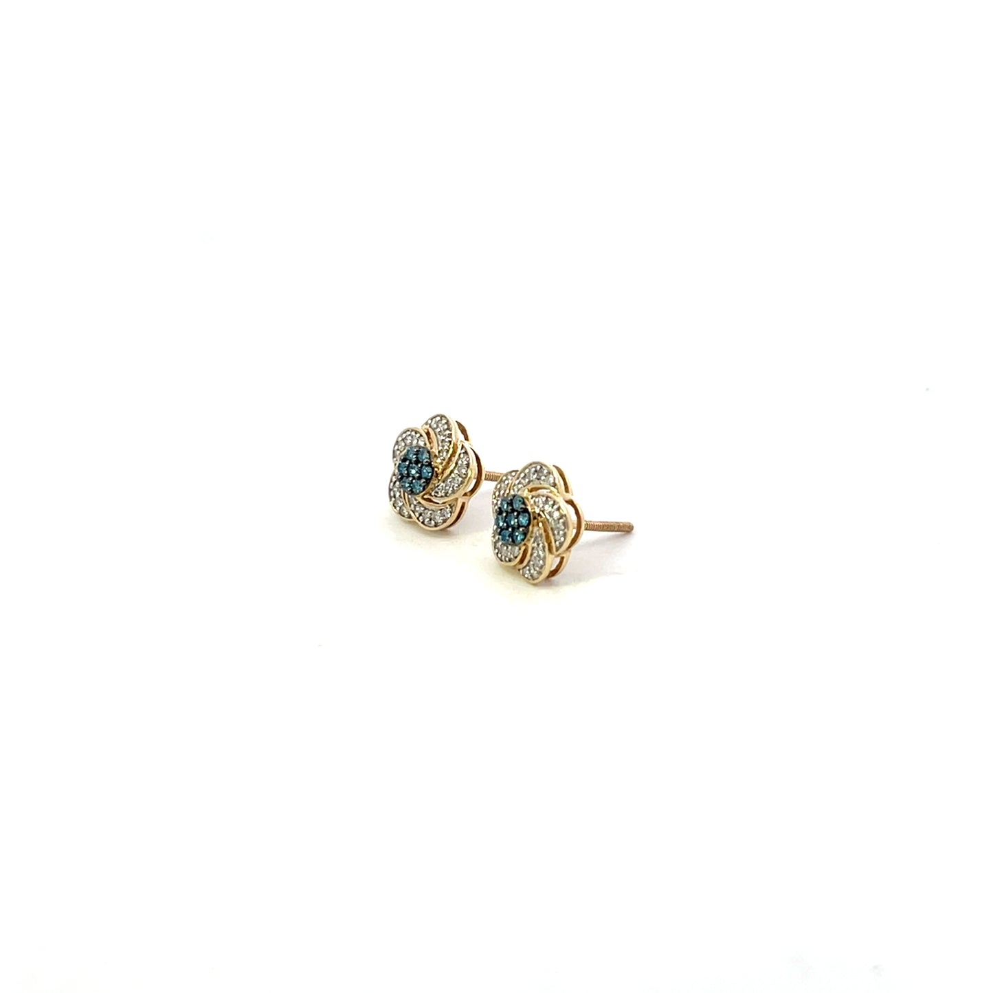 10K YG D-0.33CTW NATURAL AND BLUE DIAMOND FLOWER EARRINGS