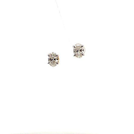 14K YG D-2CTW LAB DIAMOND LGD OVAL STUDS