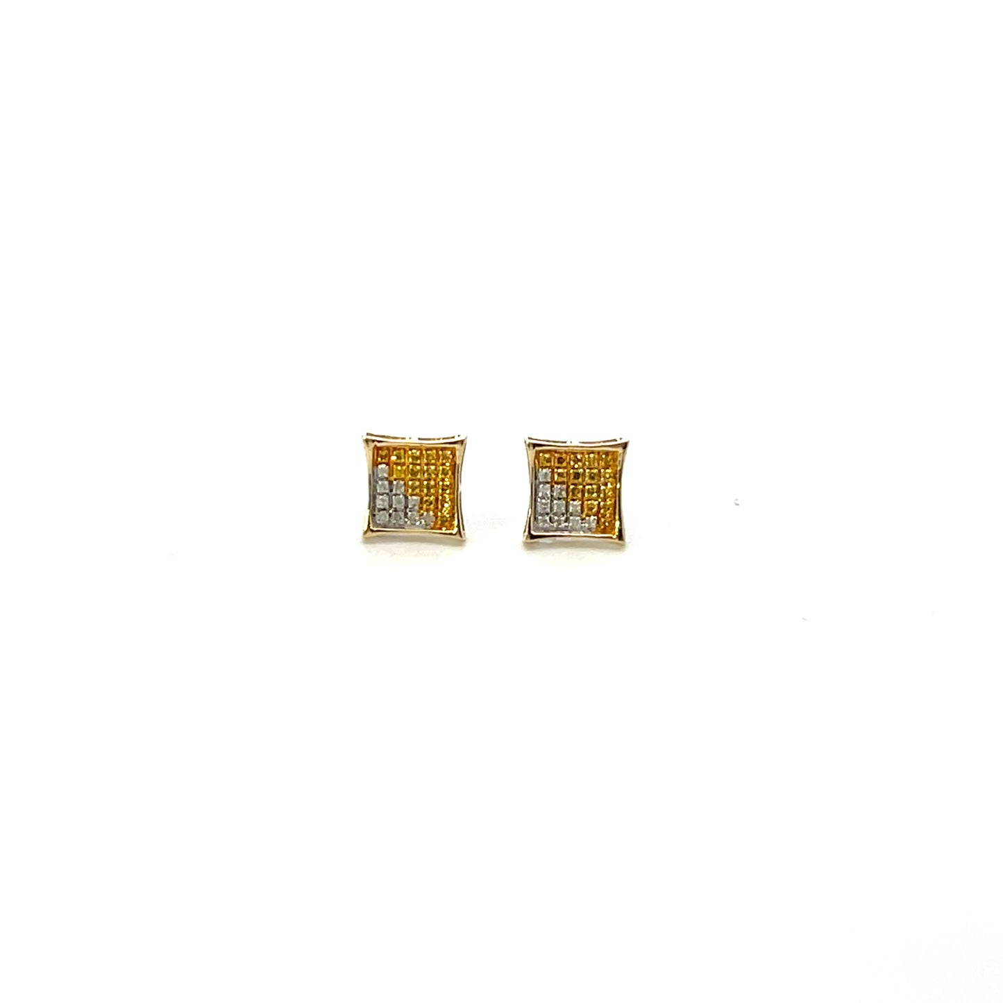 10KYD D-0.17CTW SQUARE NATURAL AND YELLOW PAVE DIAMOND EARRINGS